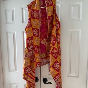 Red and Yellow Kantha Vest - Reversible